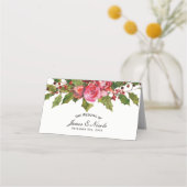 December Winter Wedding Holly Berries Bloementafel Plaatskaartje (Voorkant)