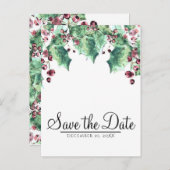 December Winter Wedding Holly Berry Bewaar de datu Aankondigingskaart (Voorkant / Achterkant)