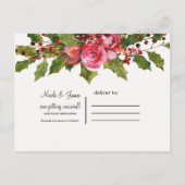 December Winter Wedding Holly Floral Bewaar de dat Aankondigingskaart (Achterkant)
