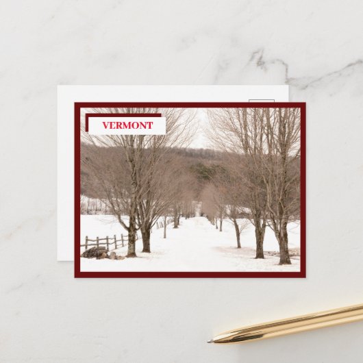 December Witte Sneeuw Groene Bergen Vermont Briefkaart (Voorkant / Achterkant in situ)