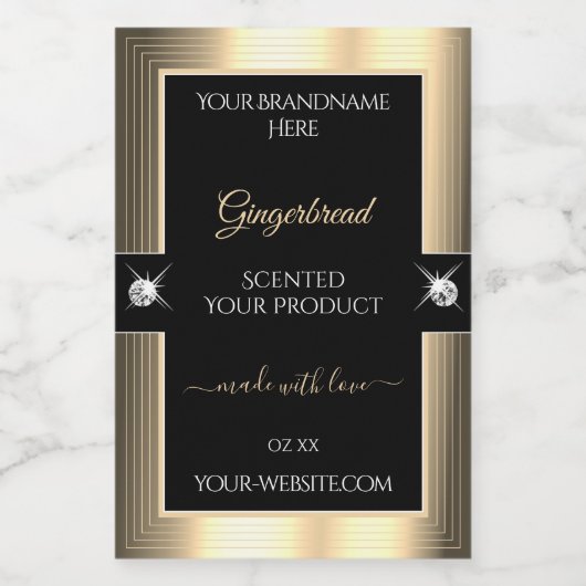 Decent Black Golden Shiny Brilliants Product Label Voedselcontainer Etiket (Enkel label)