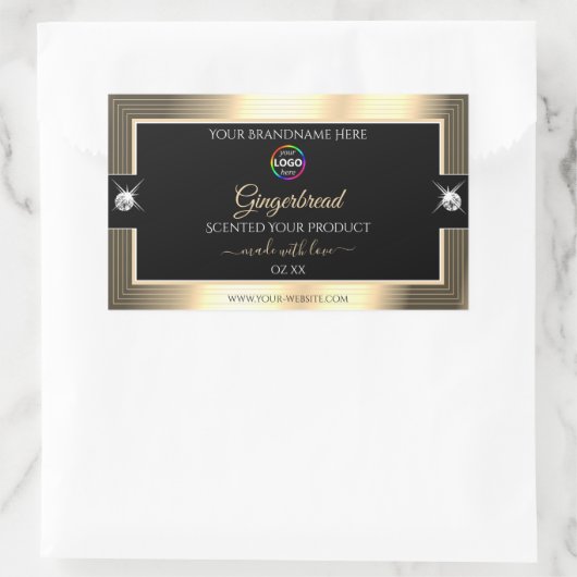 Decent Black Shiny Golden met Logo-productetiket Rechthoekige Sticker (Tas)