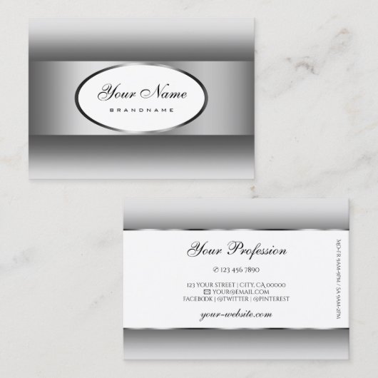 Decent Zilver Grijs Wit Ombre Ovaal Vorm Lijst Visitekaartje (Voorkant / Achterkant)
