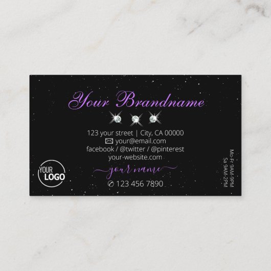 Decent Zwart Roze Paarse Glitter Sterren met Logo Visitekaartje (Achterkant)