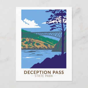 Deceptapas State Park Bridge Washington Retro Briefkaart