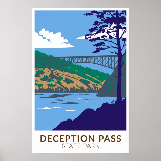 Deception Pass State Park-brug Washington Retro Poster (Voorkant)