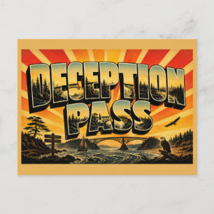 Deception Pass State Park WA Vintage Reis Kunst Briefkaart