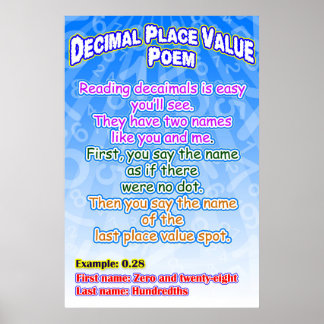 Decimaal Place Value Poem = Poster/ankergrafiek Poster