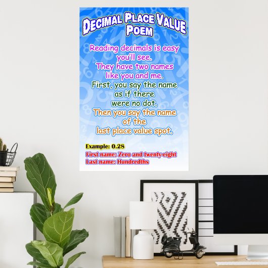 Decimaal Place Value Poem = Poster/ankergrafiek Poster (Thuiskantoor)