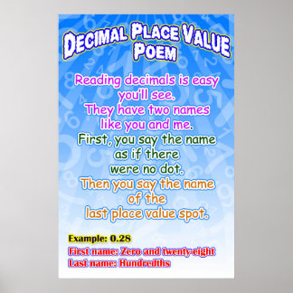 Decimaal Place Value Poem = Poster/ankergrafiek Poster