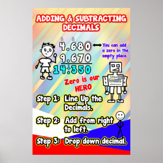 Decimalen toevoegen en aftrekken = Poster