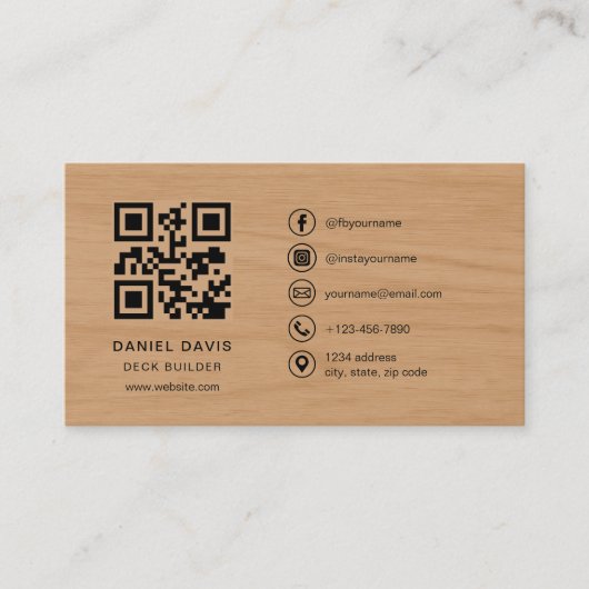 Deck Builder Hout Professioneel QR Code Visitekaartje (Voorkant)