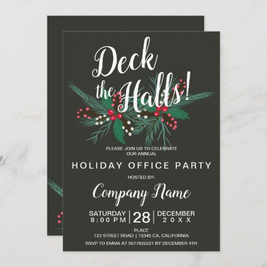 Deck de hallen corporate Kerstmis Mistletoe grijs Kaart (Voorkant / Achterkant)