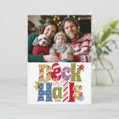 Deck de Hallen Patchwork Familiefoto Kerstmis Feestdagenkaart (Staand voorkant)