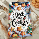 Deck de kerstkoekjes theedoek<br><div class="desc">Voeg feestelijk plezier toe aan uw keuken met deze charmante "Deck the Cookies" kerstkeukenhanddoek. Met prachtig versierde kerstkoekjes met kleurrijke ijsjes,  sprinkles en vakantiestandaarden,  is deze handdoek perfect voor het verspreiden van feestvreugde. Een must-have voor liefhebbers van bakken die dol zijn op het versieren van koekjes tijdens het feestseizoen.</div>