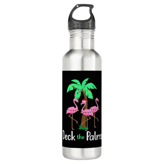 Deck De Palmbomen Flamingo Kerstmis Vakantie Plezi Waterfles (Voorkant)