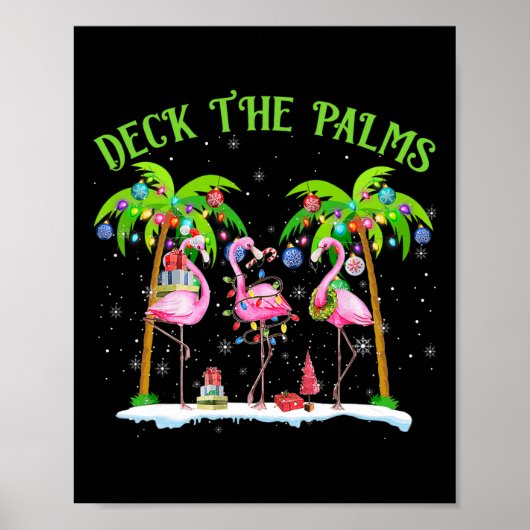 Deck De Palmen Flamingo Tropische Kerstverlichting Poster (Voorkant)