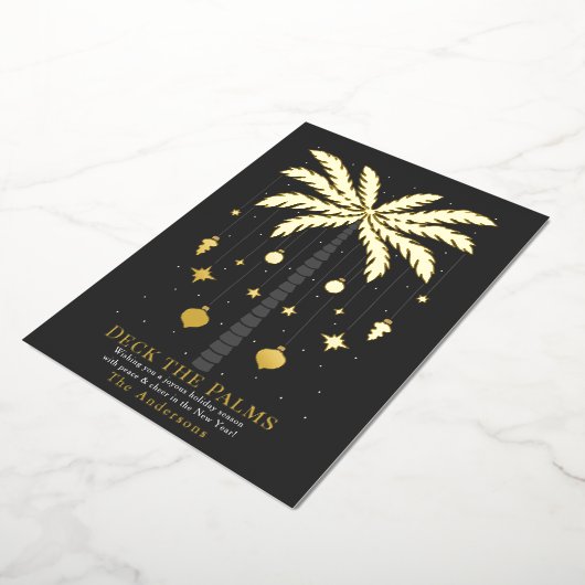 Deck de Palmen Gouden Palmboom Kerstmis Folie Feestdagenkaart (Gedraaid)