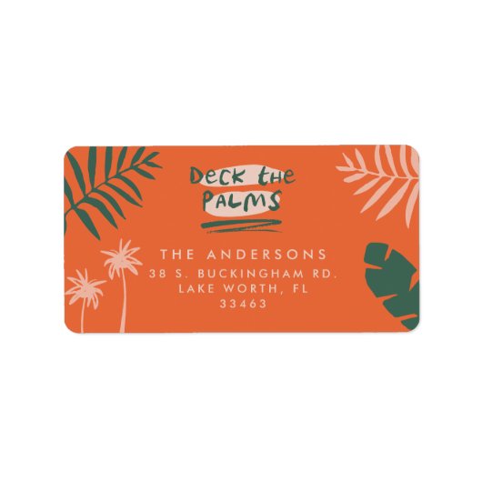 Deck De Palmen Helder Kleurrijke Kerstmis Etiket (Voorkant)