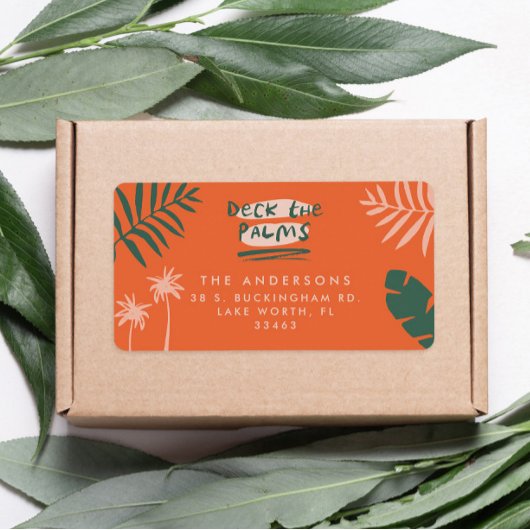 Deck De Palmen Helder Kleurrijke Kerstmis Etiket