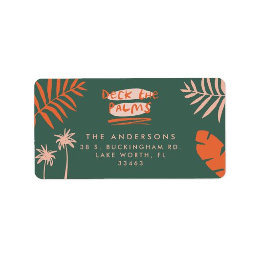 Deck De Palmen Helder Kleurrijke Kerstmis Etiket (Voorkant)