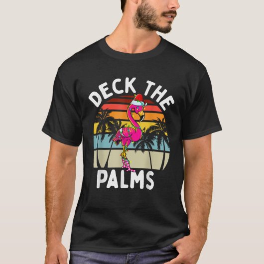 Deck de Palmen Kerst Flamingo Tropische Palm Tr T-shirt (Voorkant)