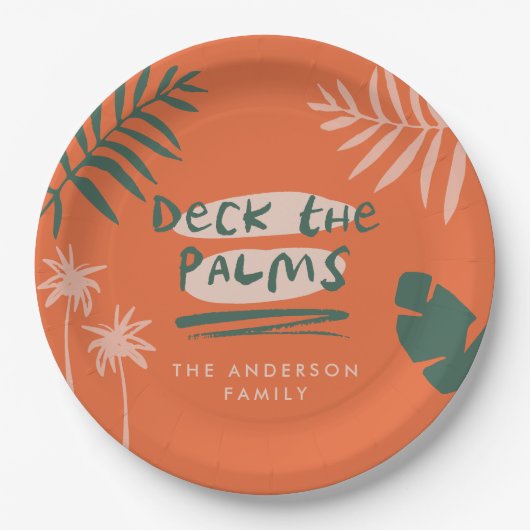Deck de palmen Kerstmis tropisch modern uniek Papieren Bordje (Voorkant)