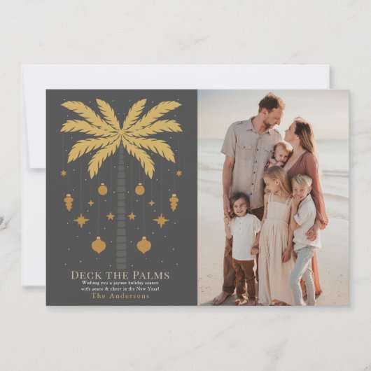Deck de Palmen Palm Tree Grijs Kerstmis Foto Feestdagenkaart (Voorkant)