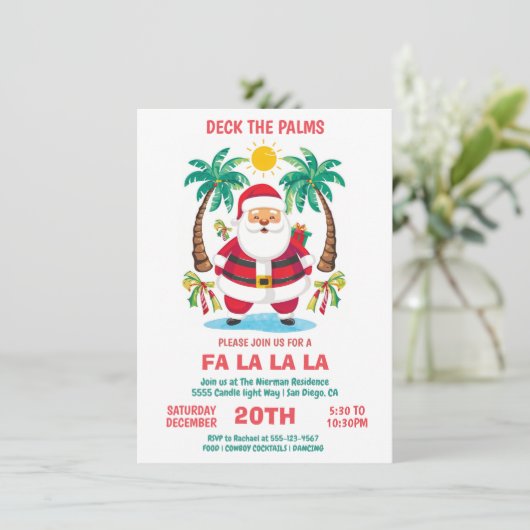 Deck de Palmen Tropical Christmas Party Uitnodigin Kaart (Staand voorkant)