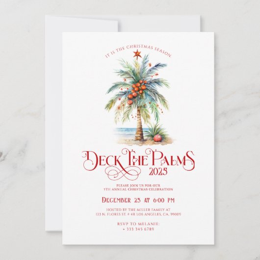 Deck De Palmen Tropische Kerstfeest Uitnodiging (Voorkant)