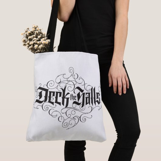 Deck de Zalen Fancy Elegante Kerstbelettering Tote Bag (Dichtbij)