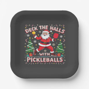 Deck de zalen met pickleballs papieren bordje