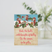 Deck de zalen met takken van hulst feestdagenkaart (Staand voorkant)