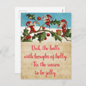 Deck de zalen met takken van hulst feestdagenkaart (Voorkant / Achterkant)