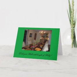 Deck je zalen met takken van Holly Feestdagen Kaart