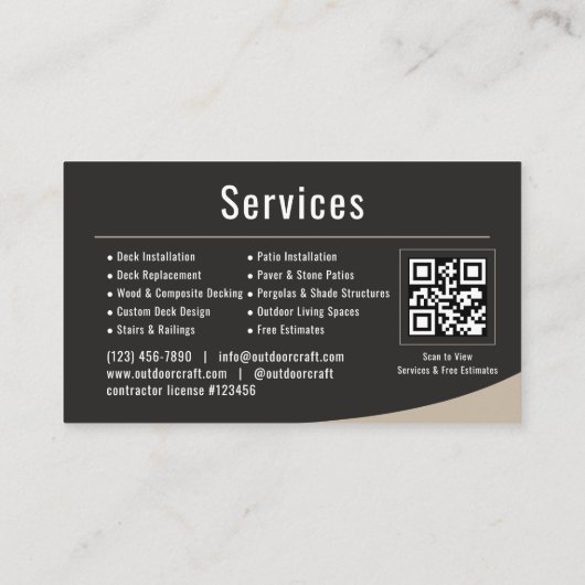 Deck & Patio QR Code Professioneel Visitekaartje (Achterkant)