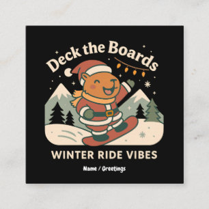 Deck the Boards Schattige Kerstman Capybara Snowbo Vierkante Visitekaartje