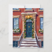 Deck the Halls | City Christmas Brownstone Feestdagenkaart (Voorkant)