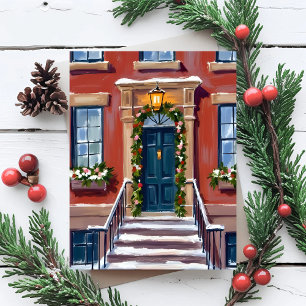 Deck the Halls City Kerst Bruine Steen Feestdagenkaart