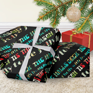 Deck The Halls Feestelijke Kleurrijke Groovy Moder Cadeaupapier