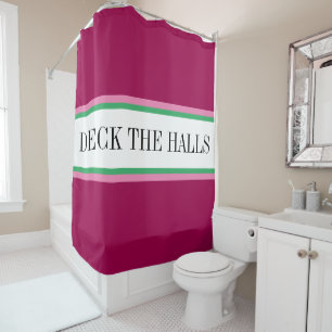 DECK THE HALLS Fun Rood Groen Roze Witte Strepen Douchegordijn