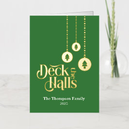 "Deck the Halls" Groen Gevouwen Folie Vakantie Kaa Feestdagenkaart