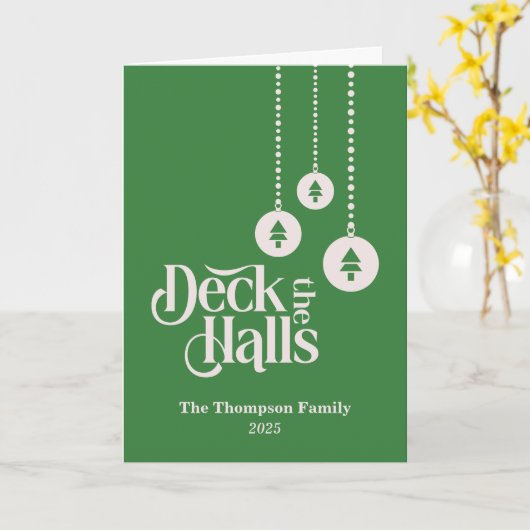 "Deck The Halls" Groene Kerst Kaart (Gele Bloem)