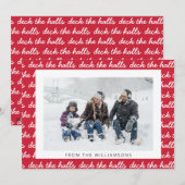 Deck The Halls Kerst Script Pattern Rode Foto Feestdagenkaart (Voorkant / Achterkant)