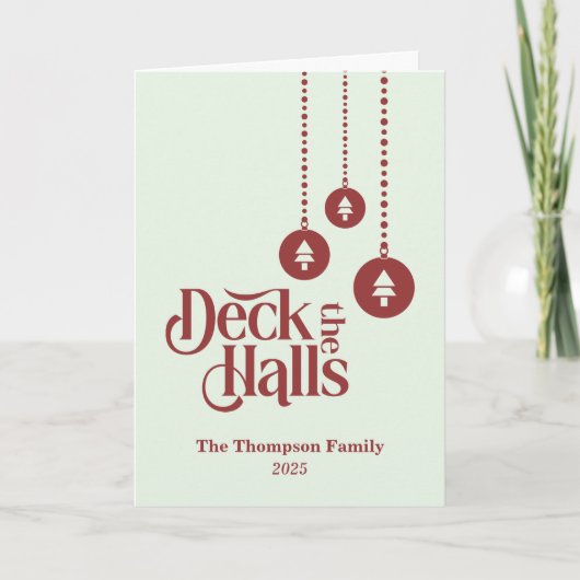 "Deck The Halls" Lichtgroene Kerst Kaart (Voorkant)
