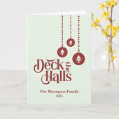 "Deck The Halls" Lichtgroene Kerst Kaart (Gele Bloem)