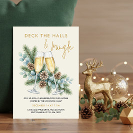 Deck the Halls Mingle Champagne Feestelijke Party Kaart
