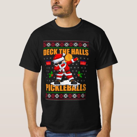 Deck The Halls Pickle Balls Lelijke Kerst Pickleb T-shirt (Voorkant)