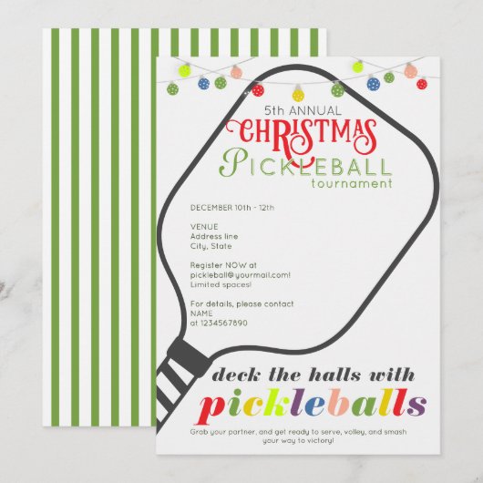 Deck the Halls Pickleball Kersttoernooi Kaart (Voorkant / Achterkant)