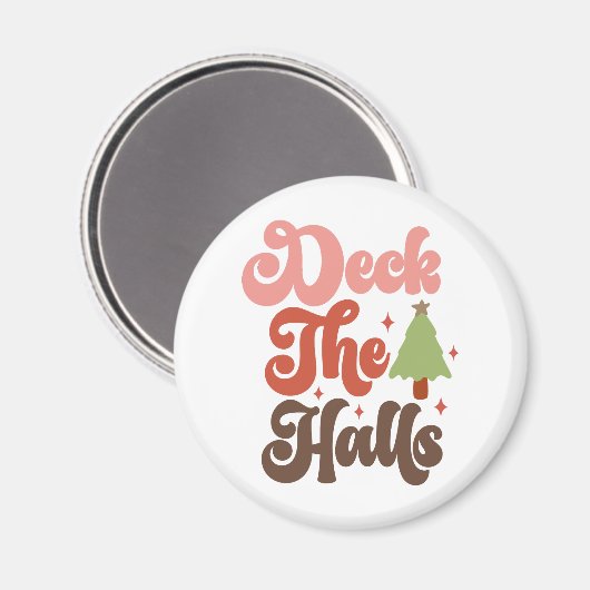 Deck the Halls Retro Groovy Kerst Feestdagen Magneet (Voorkant / Achterkant)